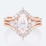 3PCS Marquise Moissanite Ring​ Chevron Stacking Bridal Ring Set in Rose Gold