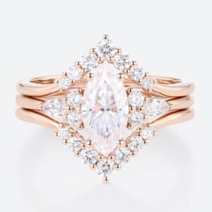 3PCS Marquise Moissanite Ring​ Chevron Stacking Bridal Ring Set in Rose Gold