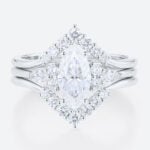 3PCS Marquise Moissanite Ring​ Chevron Stacking Bridal Ring Set in White Gold