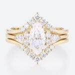 3PCS Marquise Moissanite Ring​ Chevron Stacking Bridal Ring Set in Yellow Gold