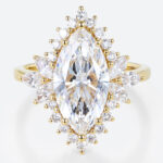 3ct Lab Grown Diamond Rings​ Marquise Floral Halo Cluster 6-Prong Ring in Yellow Gold