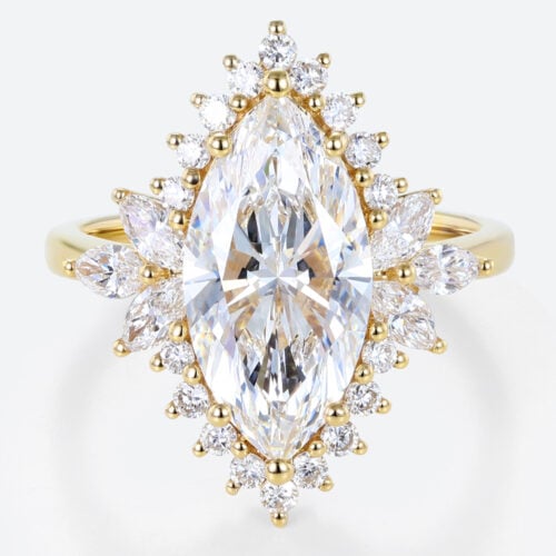 3ct Lab Grown Diamond Rings Marquise Floral Halo Cluster 6-Prong Ring in Yellow Gold