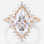 3ct Lab Grown Diamond Rings​ Marquise Floral Halo Cluster 6-Prong Ring in Rose Gold