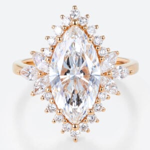 3ct Lab Grown Diamond Rings​ Marquise Floral Halo Cluster 6-Prong Ring in Rose Gold