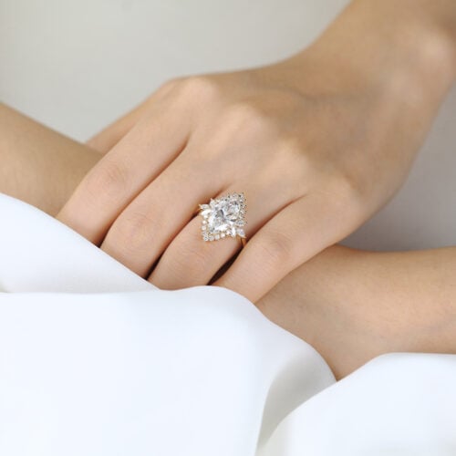 3ct Lab Grown Diamond Rings Marquise Floral Halo Cluster 6-Prong Ring in Yellow Gold