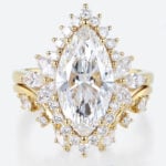 Marquise Cut Lab Grown Diamond Rings​ Set 3ct Floral Halo Ring Set in Yellow Gold