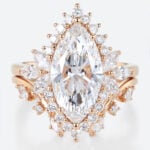 Marquise Cut Lab Grown Diamond Rings​ Set 3ct Floral Halo Ring Set in Rose Gold