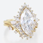 Marquise Cut Lab Grown Diamond Rings​ Set 3ct Floral Halo Ring Set in Yellow Gold