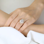 Marquise Cut Lab Grown Diamond Rings​ Set 3ct Floral Halo Ring Set in Yellow Gold