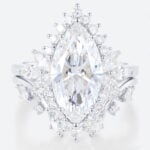Marquise Cut Lab Grown Diamond Rings​ Set 3ct Floral Halo Ring Set in White Gold