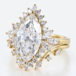 Marquise Cut Lab Grown Diamond Rings​ Set 3ct Floral Halo Ring Set in Yellow Gold