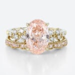 3ct Oval Cut Pink Diamond Ring Set | Art Nouveau 4-Claw Bridal Rings in Yellow Gold