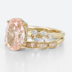 3ct Oval Cut Pink Diamond Ring Set | Art Nouveau 4-Claw Bridal Rings in Yellow Gold