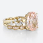 3ct Oval Cut Pink Diamond Ring Set | Art Nouveau 4-Claw Bridal Rings in Yellow Gold
