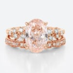 3ct Oval Cut Pink Diamond Ring Set | Art Nouveau 4-Claw Bridal Rings in Rose Gold