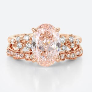 3ct Oval Cut Pink Diamond Ring Set | Art Nouveau 4-Claw Bridal Rings in Rose Gold