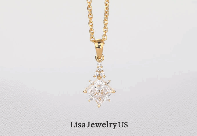 Everyday Luxury Jewelry: Vintage Princess Cut Lab Diamond Necklace Cluster Pendant Necklace