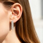 Baguette Cut Lab Grown Diamond Modern Geometric Drop Earrings in Yellow Gold