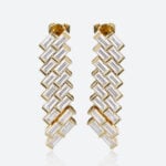 Yellow Gold Stud Earrings Baguette Cut Lab Diamond Modern Geometric Stud Drop Earrings