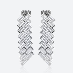 White/Yellow Gold Stud Earrings Baguette Cut Lab Diamond Modern Geometric Stud Drop Earrings