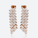 Rose/Yellow Gold Stud Earrings Baguette Cut Lab Diamond Modern Geometric Stud Drop Earrings