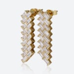 Yellow Gold Stud Earrings Baguette Cut Lab Diamond Modern Geometric Stud Drop Earrings