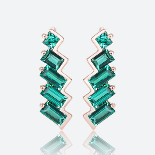 Emerald Stud Earrings for Women​ Art Deco Inspired Climber Earrings in Rose Gold