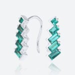 Emerald Stud Earrings for Women​ Art Deco Inspired Climber Earrings in White Gold
