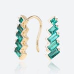 Emerald Stud Earrings for Women​ Art Deco Inspired Climber Earrings in Yellow Gold
