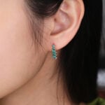 Emerald Stud Earrings for Women​ Art Deco Inspired Climber Earrings in Rose Gold