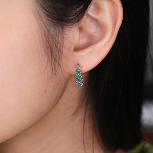 Emerald Stud Earrings for Women​ Art Deco Inspired Climber Earrings in Rose Gold