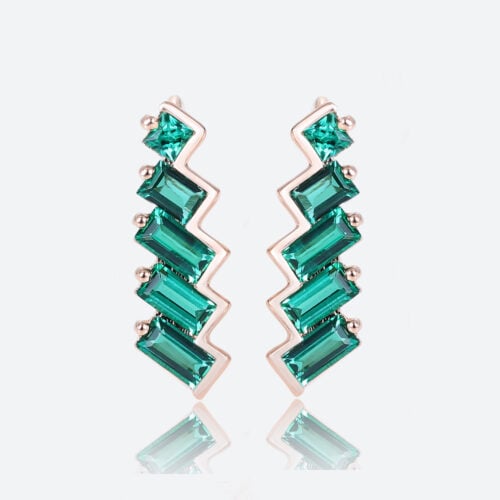 Emerald Stud Earrings for Women​ Art Deco Inspired Climber Earrings in Rose Gold