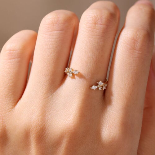 Diamond Enhancer Ring 0.2ctw Lab Diamond Leaf Stacking Rings in Rose Gold