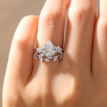 White Gold Pear Shaped Lab Diamond with Curved Wedding Bands Set