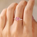 Heart Shaped Ring Rose Gold Sapphire Engagement Rings Pink Cluster Bridal Ring