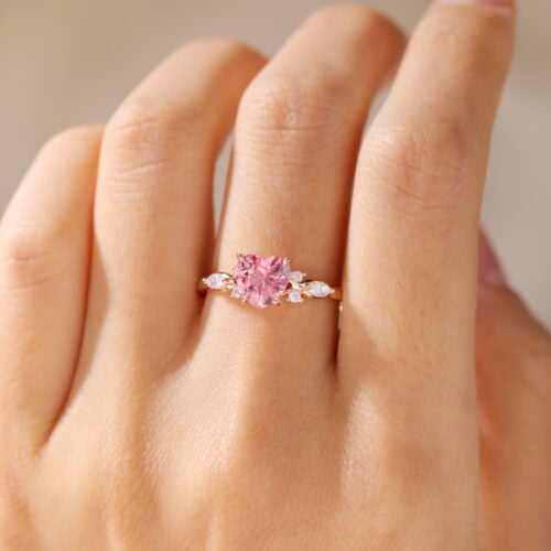 Heart Shaped Ring Rose Gold Sapphire Engagement Rings Pink Cluster Bridal Ring