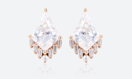 Kite Cut Lab Diamond Stud Earrings Art Deco 14k Gold Stud Earrings​ in Rose Gold