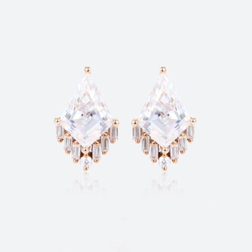 Kite Cut Lab Diamond Stud Earrings Art Deco 14k Gold Stud Earrings​ in Rose Gold