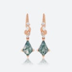 Vine Drop Earrings Kite Cut Moss Agate Dainty Earrings with Lab Diamond Accents in Rose Gold
