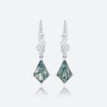 Vine Drop Earrings Kite Cut Moss Agate Dainty Earrings with Lab Diamond Accents in White Gold