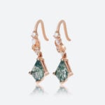 Vine Drop Earrings Kite Cut Moss Agate Dainty Earrings with Lab Diamond Accents in Rose Gold