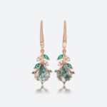 1.5ct Kite Cut Moss Agate Drop Earrings with Leaf & Bud Accents in Rose Gold
