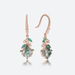 1.5ct Kite Cut Moss Agate Drop Earrings with Leaf & Bud Accents in Rose Gold