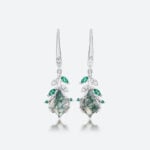 1.5ct Kite Cut Moss Agate Drop Earrings with Leaf & Bud Accents in White Gold