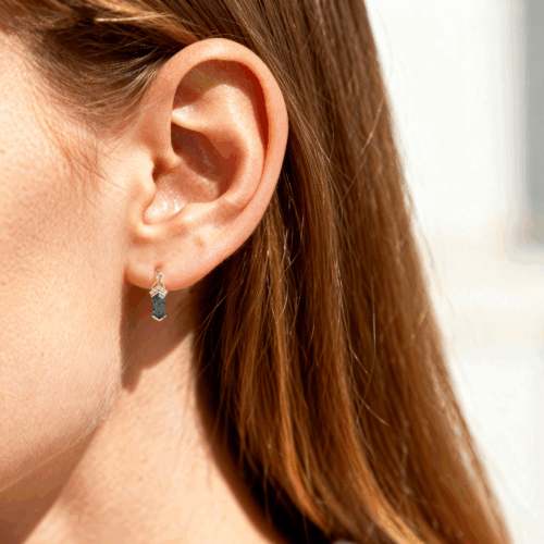 1.3ct Long Hexagon Cut Moss Agate Vintage-Inspired Lever Back Earrings in Rose Gold