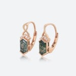 1.3ct Long Hexagon Cut Moss Agate Vintage-Inspired Lever Back Earrings in Rose Gold