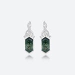 1.3ct Long Hexagon Cut Moss Agate Vintage-Inspired Lever Back Earrings in White Gold