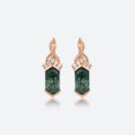 1.3ct Long Hexagon Cut Moss Agate Vintage-Inspired Lever Back Earrings in Rose Gold