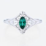 0.25ct Marquise Cut Emerald Engagement Rings​ Art Deco Inspired Ring in White Gold