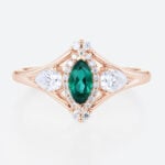 0.25ct Marquise Cut Emerald Engagement Rings​ Art Deco Inspired Ring in Rose Gold